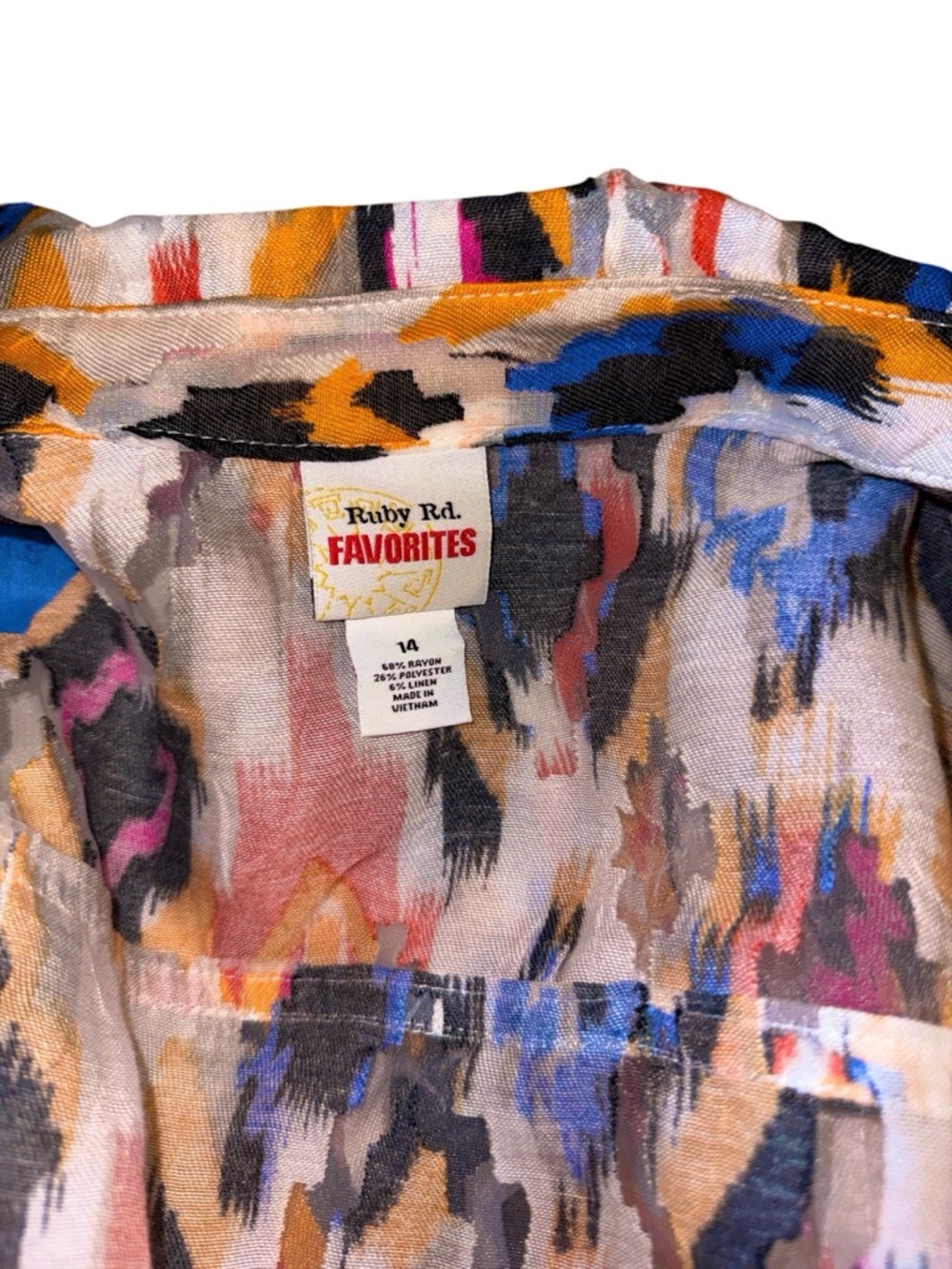 Ruby Rd. Multicolored Aztec Print Button Down, Size 14 - Picture 4 of 4